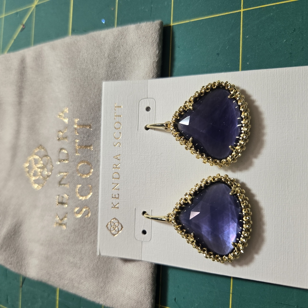 Kendra Scott Purple and Gold Drop Earrings